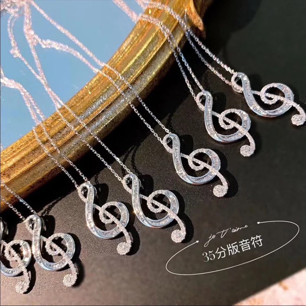 New Women’s Musical Note Design Diamond Necklace - Picture 3 of 6